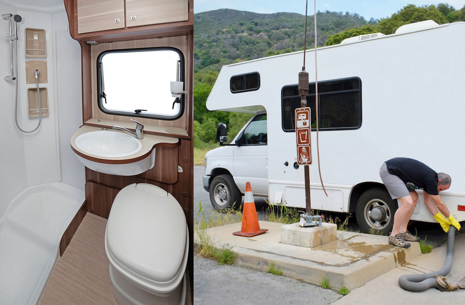 Portable RV/camper toilet and holding tank setup in Vacaville, California
